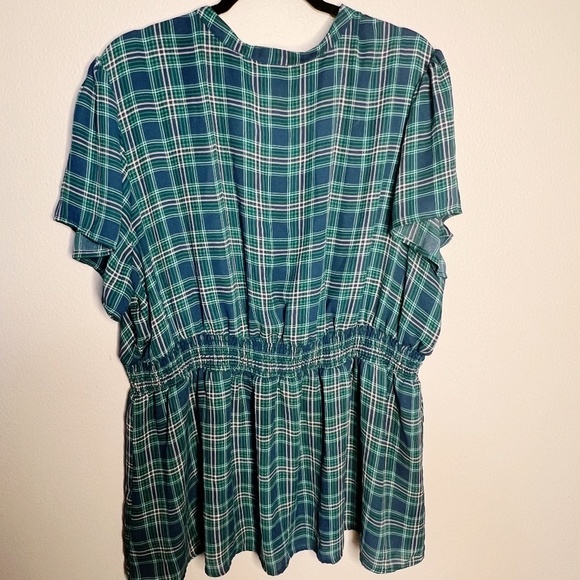 Torrid Plaid Ruffle Top Blouse  size 3 blue green - Picture 2 of 8